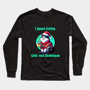 I Love Coffee Christmas And Cats, Cat And Coffee Long Sleeve T-Shirt